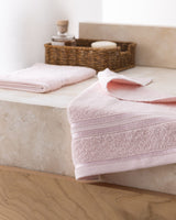 100% Cotton Plush Hand Towel 2-Pack - Marnot Border, Powder Pink