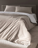 Verne King Size 100% Cotton Sateen Printed Piped Bedding Set - Beige/White