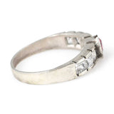 925 Sterling Silver Elegant Baguette Zircon Ring - White & Red Accents