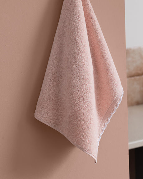 100% Cotton Crochet Trim Face Towel - Pink and White