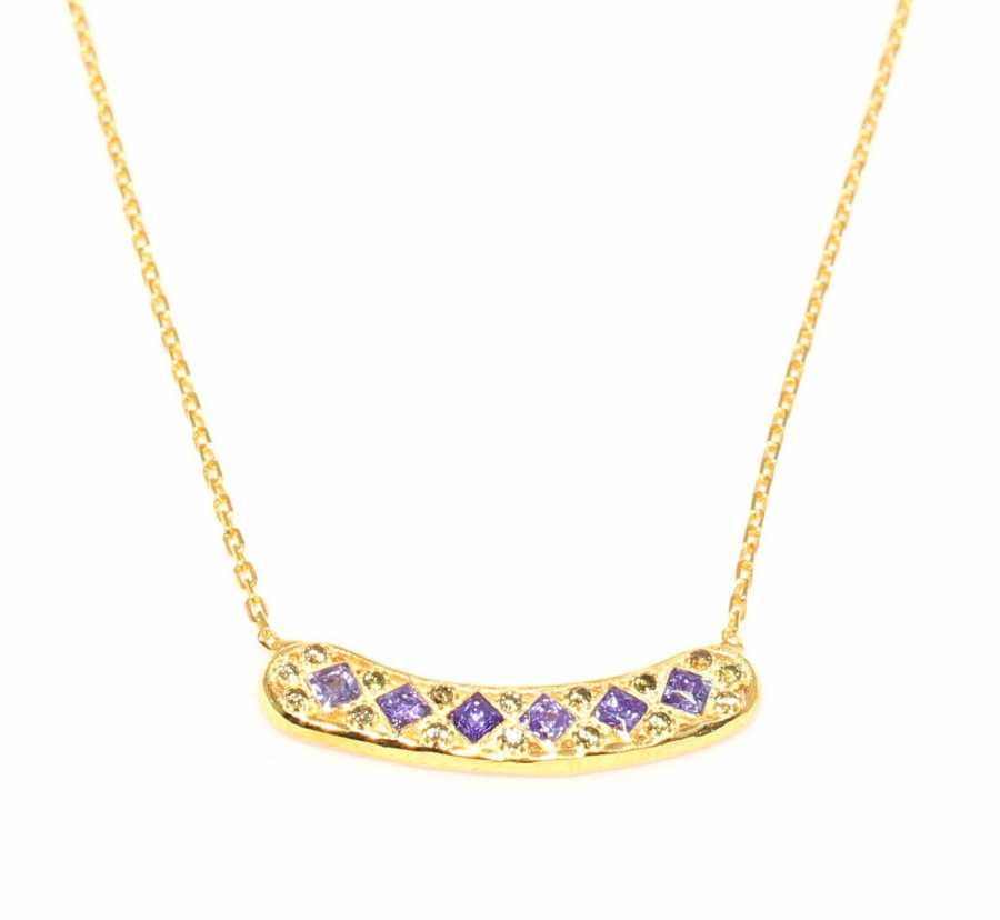 Wholesale 925 Sterling Silver Aurora Yellow Purple Stone Necklace