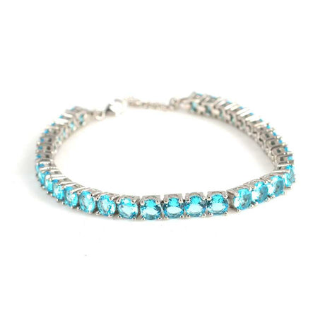 925 Sterling Silver Synthetic Aquamarine Tennis Bracelet