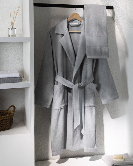 Luxury Unisex 100% Cotton Bathrobe Set - Light Gray