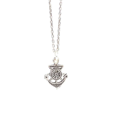 925 Sterling Silver Necklace - Nautical Anchor & Ship's Wheel Pendant