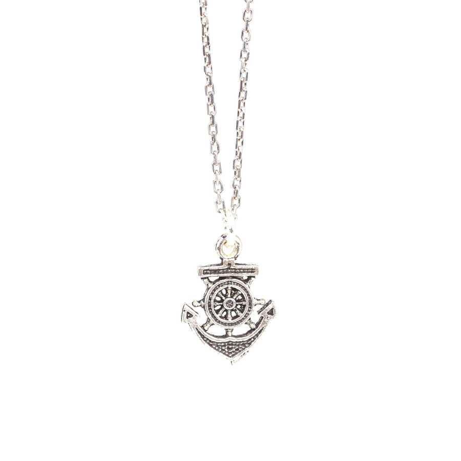 925 Sterling Silver Necklace - Nautical Anchor & Ship's Wheel Pendant