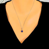 925 Sterling Silver Round Synthetic Sapphire Pendant Necklace