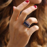 925 Sterling Silver Filigree Ring - Blue & White Zircon