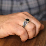925 Sterling Silver Men's Ring with Black Square Onyx Stone