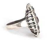 925 Sterling Silver Filigree Ring with Vibrant Ruby-Red Stone