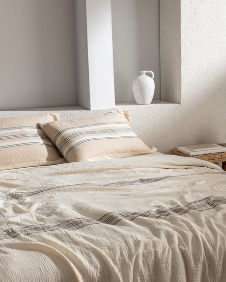 Muslin Cotton Double Duvet Cover Set - Yarn-Dyed & Fitted Comfort