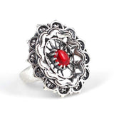 925 Sterling Silver Filigree Ring with Vibrant Ruby-Red Stone