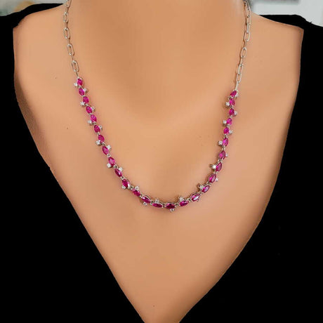 Premium 925 Sterling Silver Pink Stone Waterfall Necklace