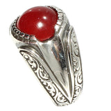 925 Sterling Silver Men's Ring - Round Green Agate Eye Design