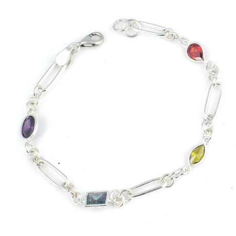 Sterling Silver Multi-Colored Zircon Paperclip Chain Bracelet