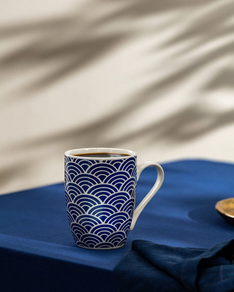 Elegant Blue & White Ceramic Coffee Mug - 360 ml