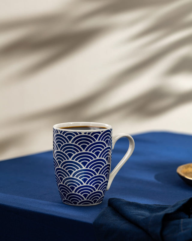 Elegant Blue & White Ceramic Coffee Mug - 360 ml