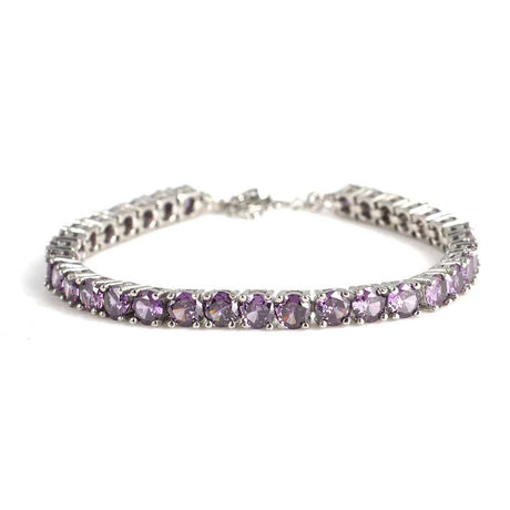 925 Sterling Silver Amethyst Line Bracelet - Classic Round Design