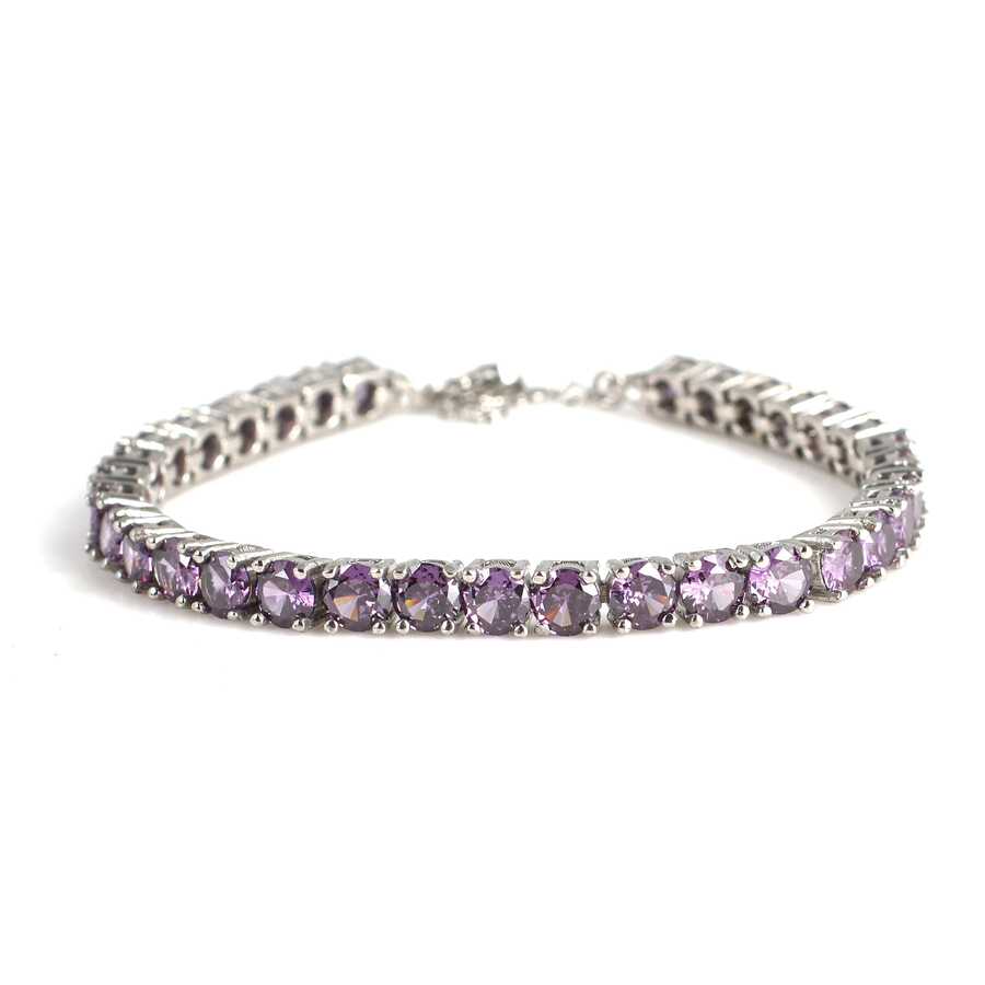 925 Sterling Silver Amethyst Line Bracelet - Classic Round Design
