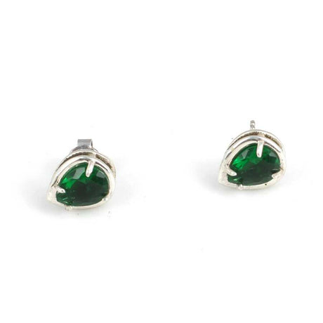 925 Sterling Silver Emerald-Color Zircon Teardrop Stud Earrings