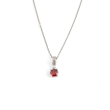 925 Sterling Silver Round Synthetic Ruby Pendant Necklace