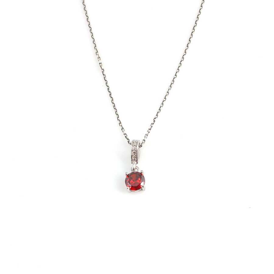 925 Sterling Silver Round Synthetic Ruby Pendant Necklace