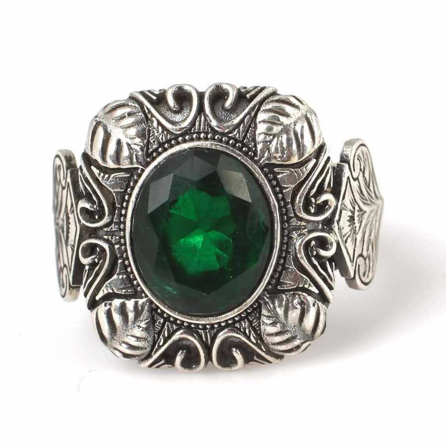 Professional Sterling Silver Emerald Square Men's Ring