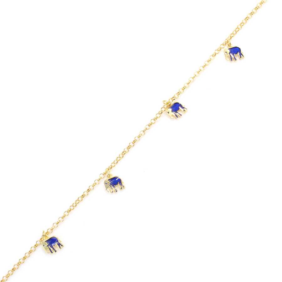 Sterling Silver Enamel Elephant Anklet - Delicate Charm Design