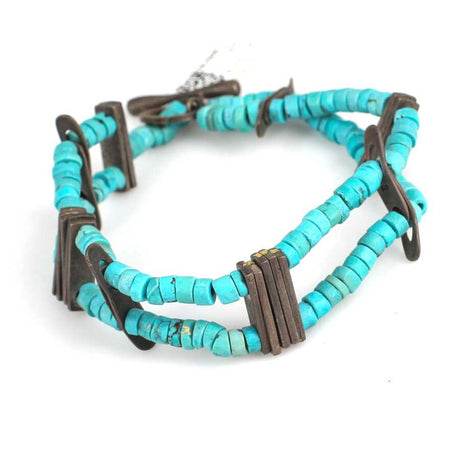 Sterling Silver Turquoise Gemstone Bracelet - Rectangular Link Style