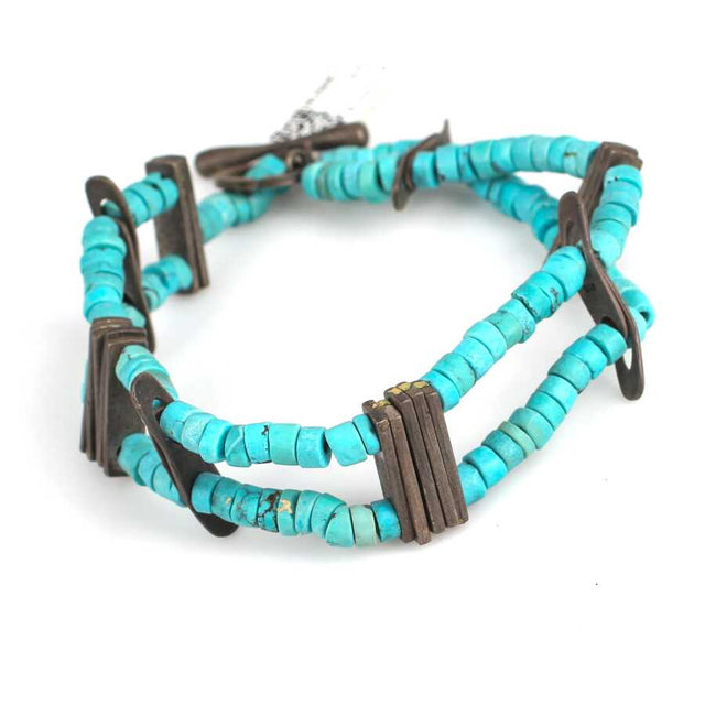 Sterling Silver Turquoise Gemstone Bracelet - Rectangular Link Style