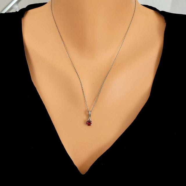 925 Sterling Silver Round Synthetic Ruby Pendant Necklace