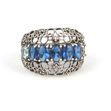 925 Sterling Silver Filigree Ring - Blue & White Zircon