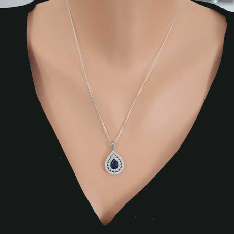 Professional 925 Sterling Silver Double Row Entourage Teardrop Sapphire Necklace
