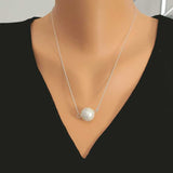925 Sterling Silver White Pearl Pendant Necklace with Zircon Accents
