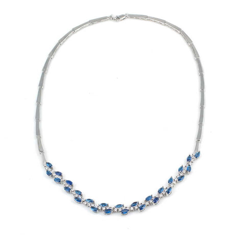 Premium 925 Sterling Silver Water Path Necklace White Blue Stone
