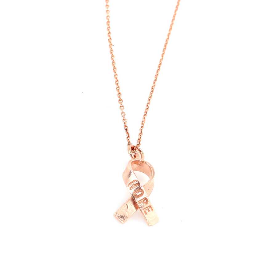 925 Sterling Silver Ribbon Pendant Necklace - Engraved HOPE
