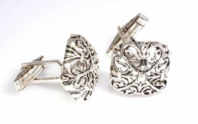 Men's 925 Sterling Silver Filigree Square Cufflinks
