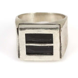 Sterling Silver Rectangular Onyx Men's Ring - Bold Statement