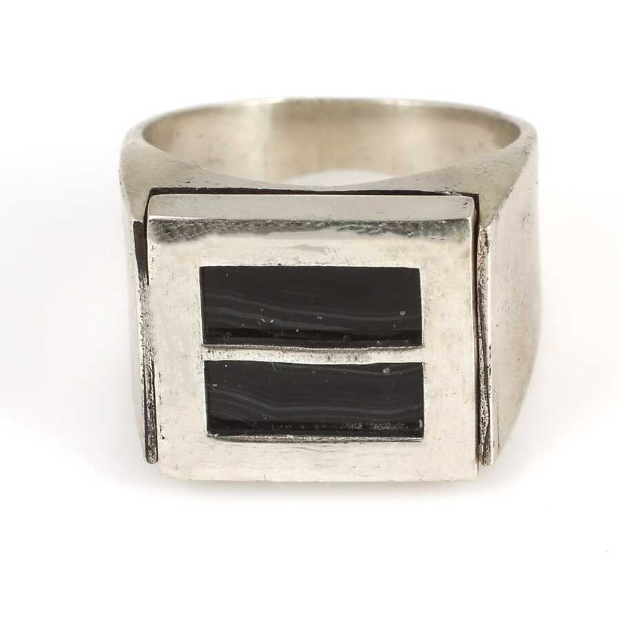 Sterling Silver Rectangular Onyx Men's Ring - Bold Statement