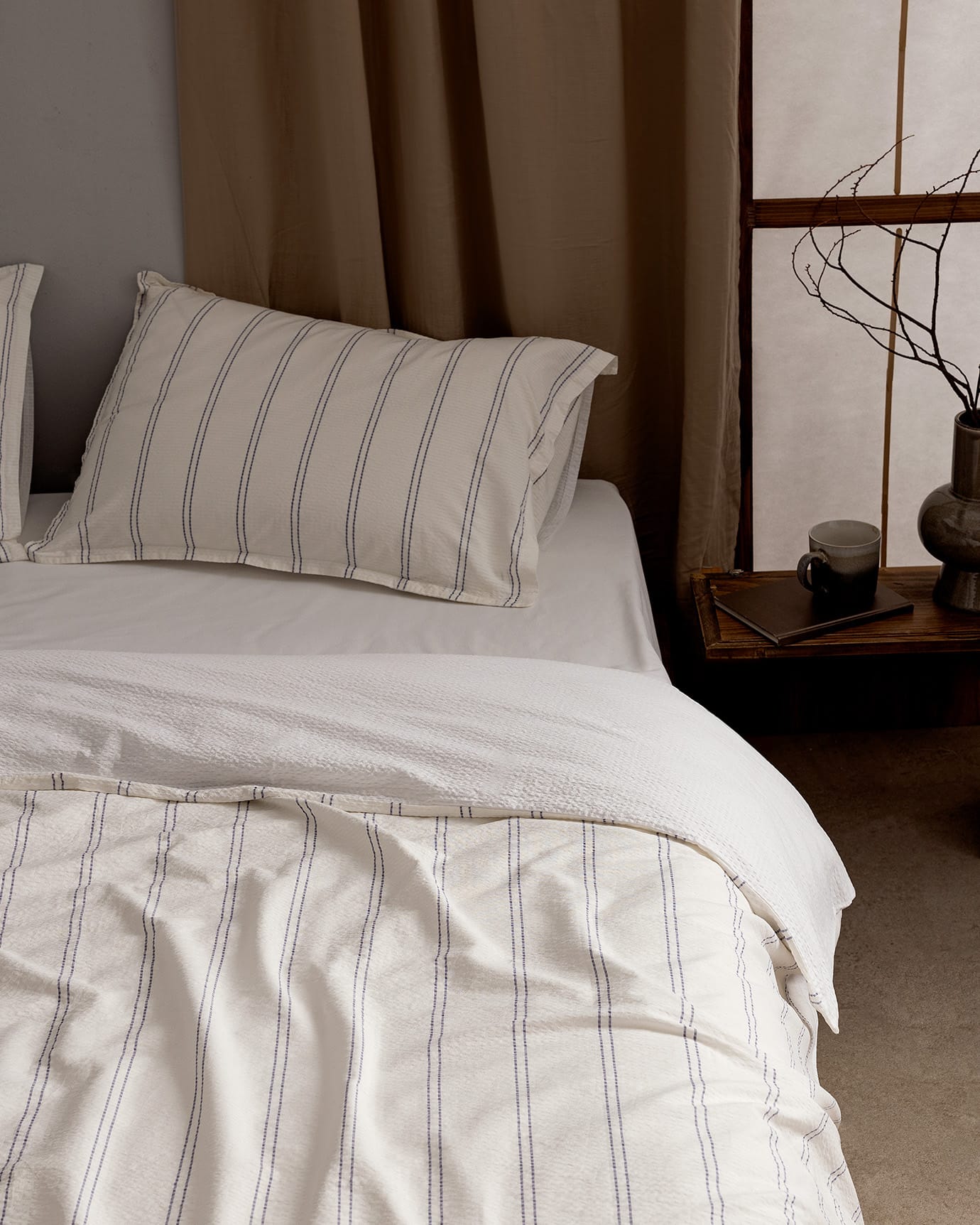 100% Cotton Single Duvet Set - Waffle Texture & Stripes