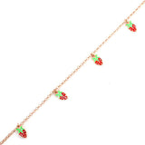 925 Sterling Silver Enamel Strawberry Charm Anklet - Summer Style