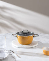 18 cm Titanium Enamel Deep Cooking Pot, Mustard