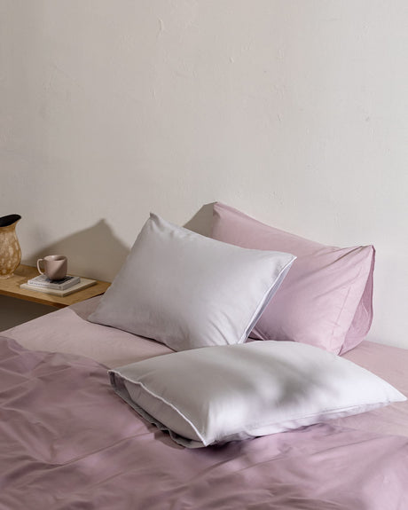 100% Cotton Pillowcase Set of 2 - Soft & Breathable Pillow Covers - Grey & White