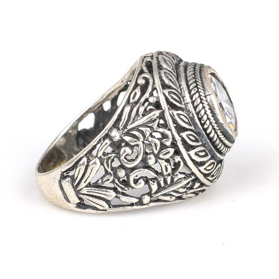 Premium 925 Sterling Silver Zircon Filigree Leaf Ring