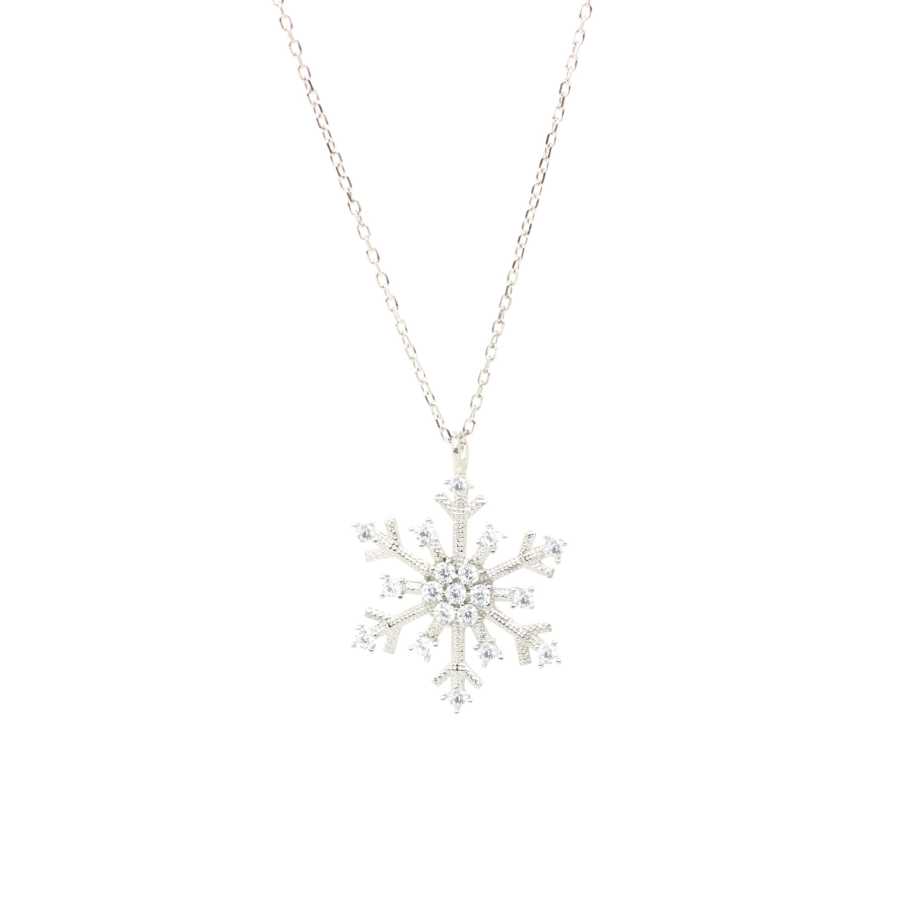 Sterling Silver Zircon Snowflake Pendant Necklace - Winter Elegance