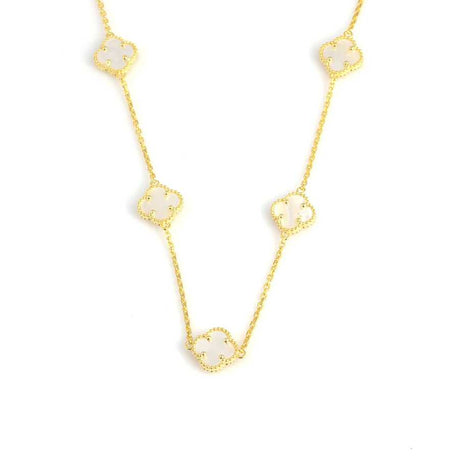 925 Sterling Silver Nine Clover Mother-of-Pearl Pendant Necklace