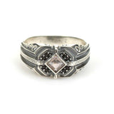 Sterling Silver Sultanite & Onyx Men's Ring - Square Motif
