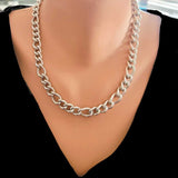 925 Sterling Silver Hollow Figaro Chain Necklace with Amethyst Zircon Clasp