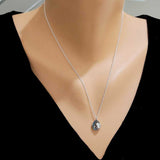 Sterling Silver Heart Pendant Necklace with Synthetic Aquamarine