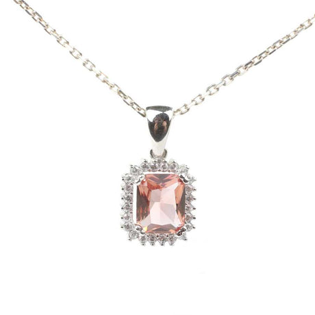 Sterling Silver Emerald Cut Zultanite & Zircon Halo Necklace