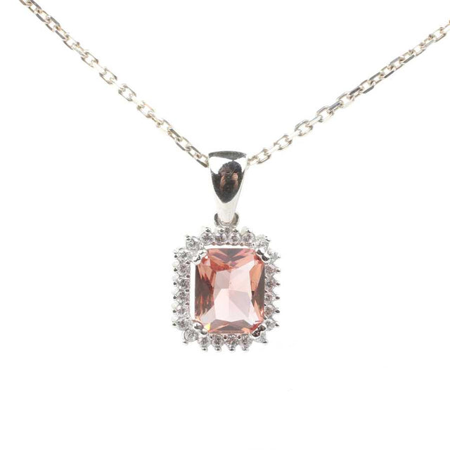 Sterling Silver Emerald Cut Zultanite & Zircon Halo Necklace